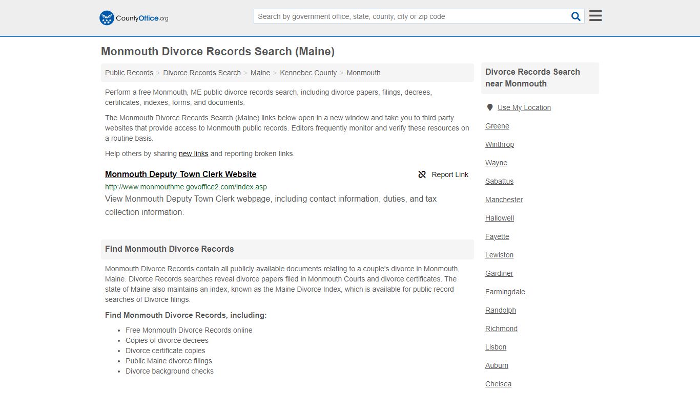 Monmouth Divorce Records Search (Maine) - County Office