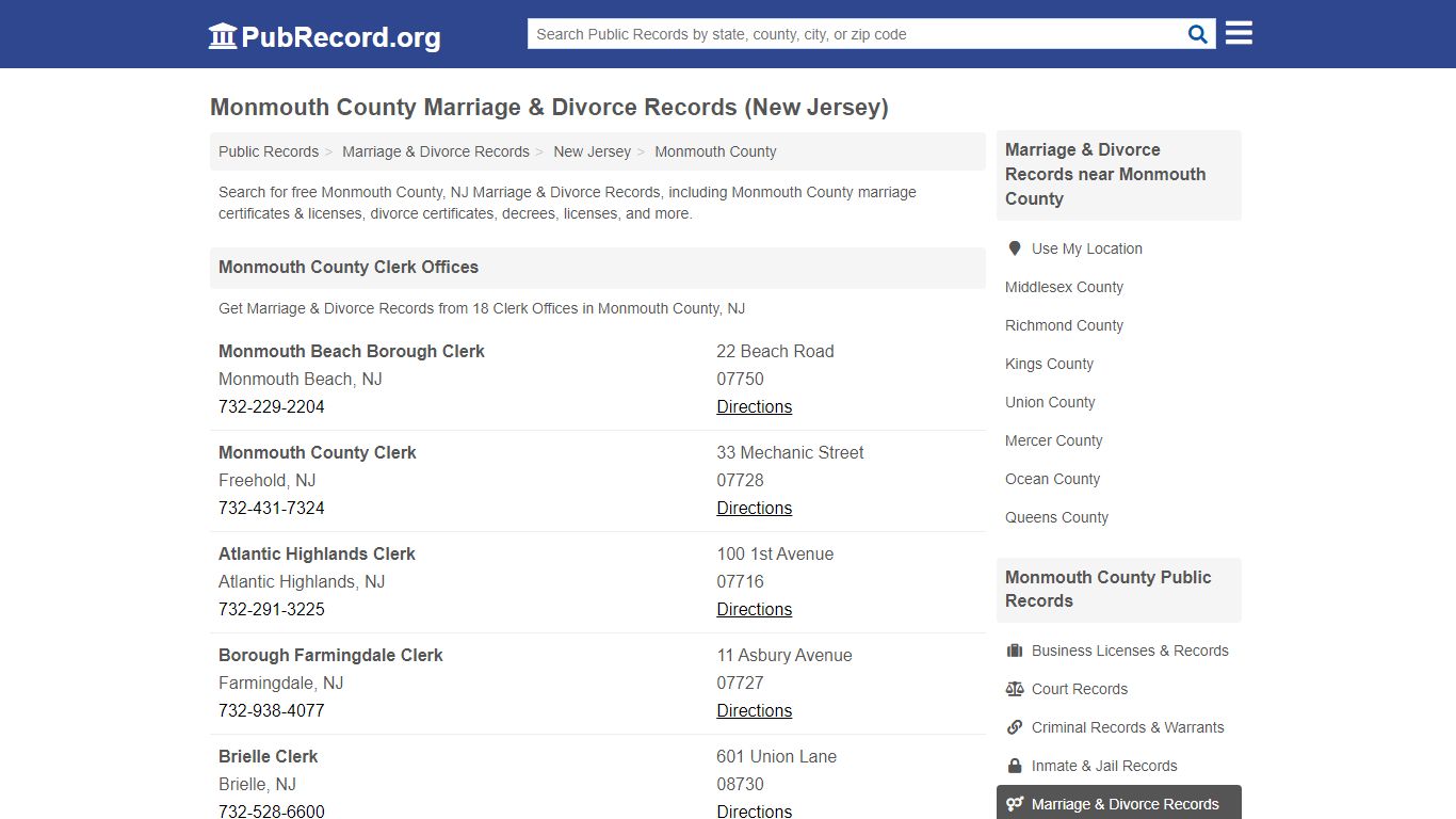 Monmouth County Marriage & Divorce Records (New Jersey)